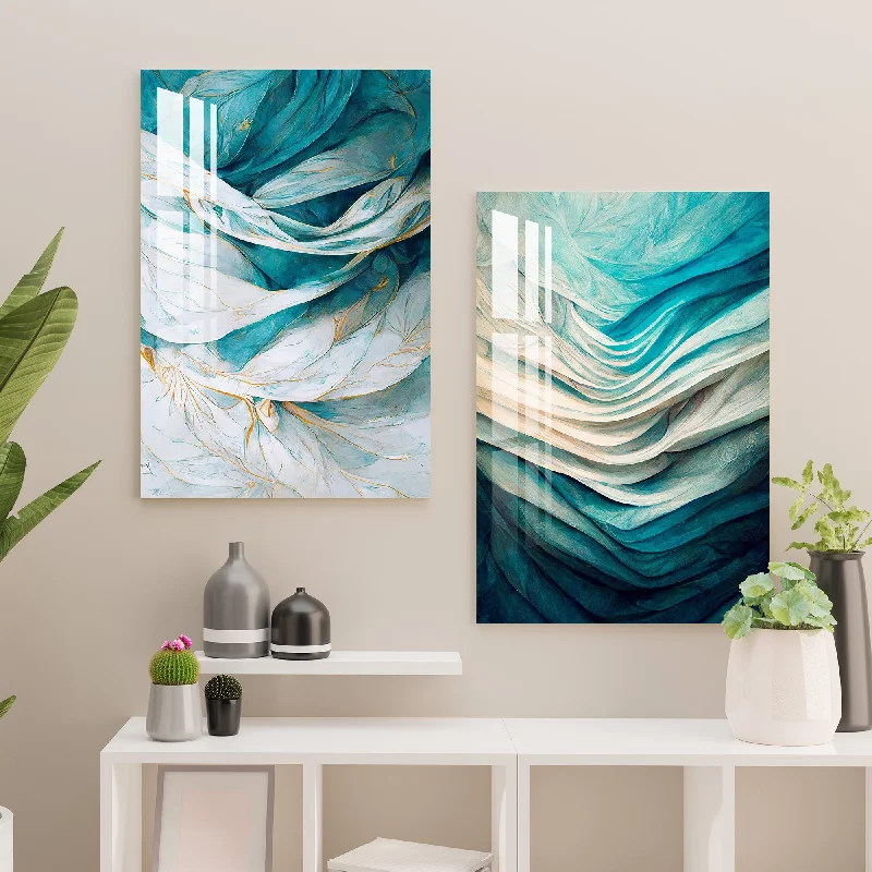 large abstract artwork for bedroom-Gentle Waves Acrylic Wall Art (Set Of 2)