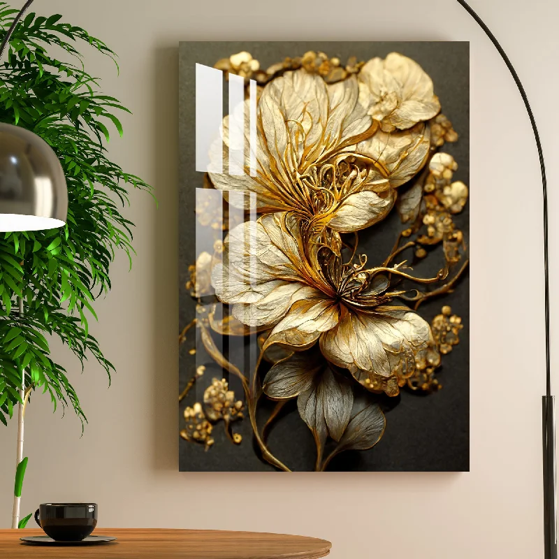 abstract floral canvas prints-Golden Desire Acrylic Wall Art