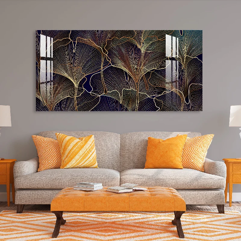 colorful art prints for living room-Golden Leaves Acrylic Wall Art