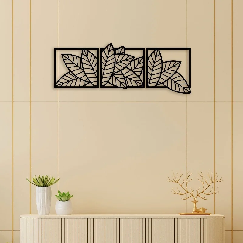 artistic framed wall decor-Green Leaf Metal Wall Art