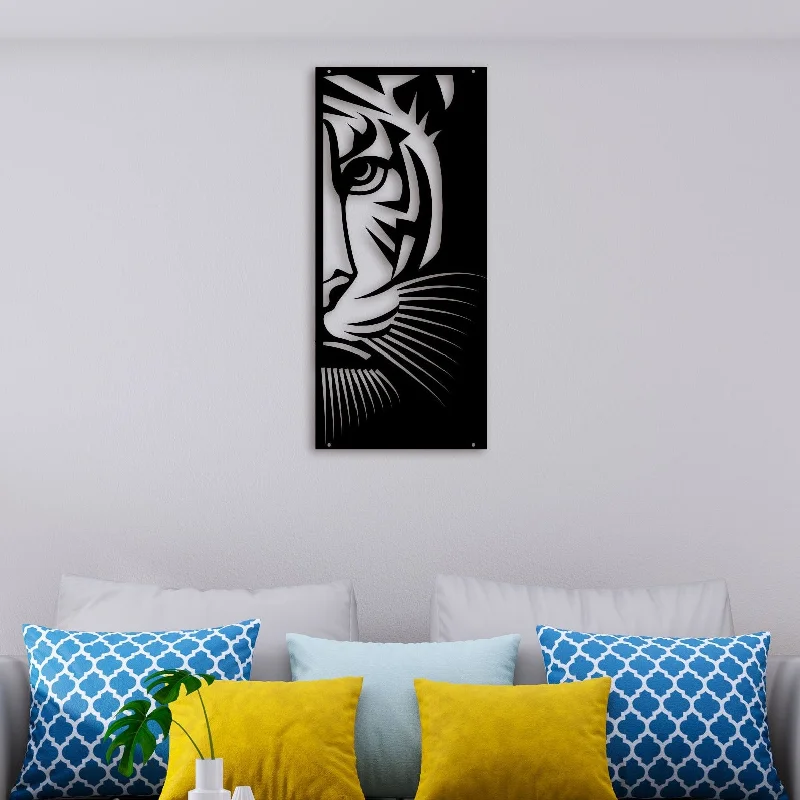 contemporary art wall paintings-Half Tiger Face Metal Wall Art