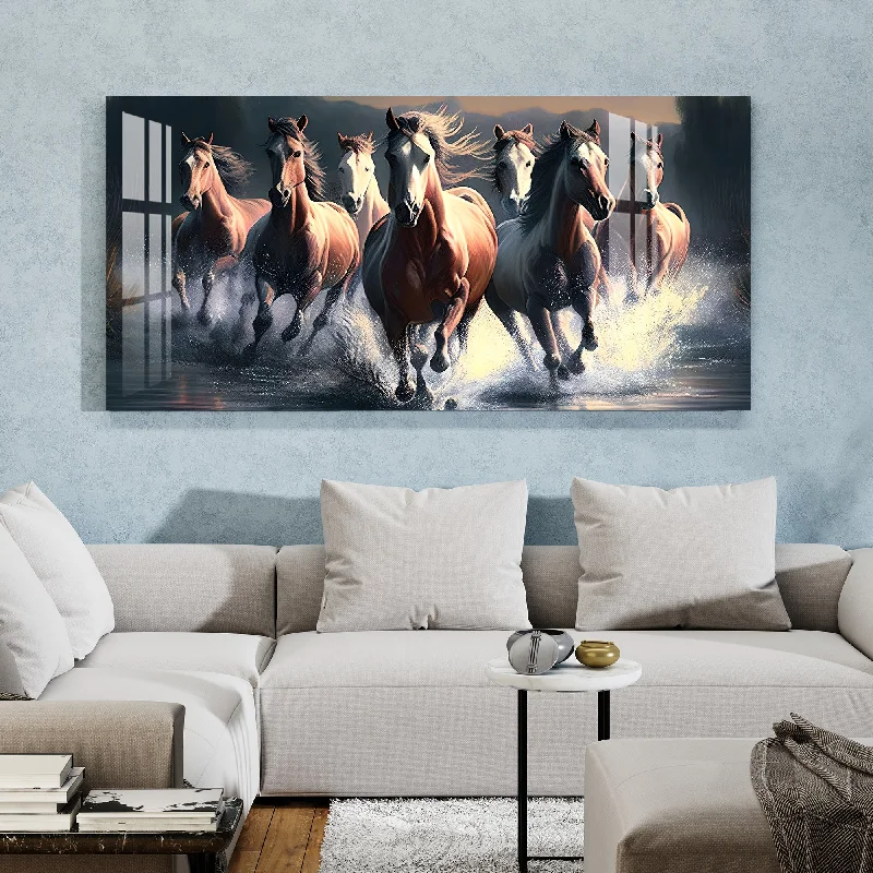 vibrant tropical wall prints-Horses Crossing River Acrylic Wall Art