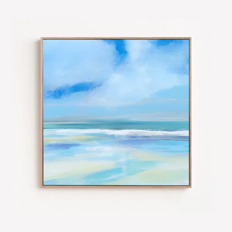 urban landscape prints for wall-Shore - Large Blue Sunset Ocean Painting on Canvas