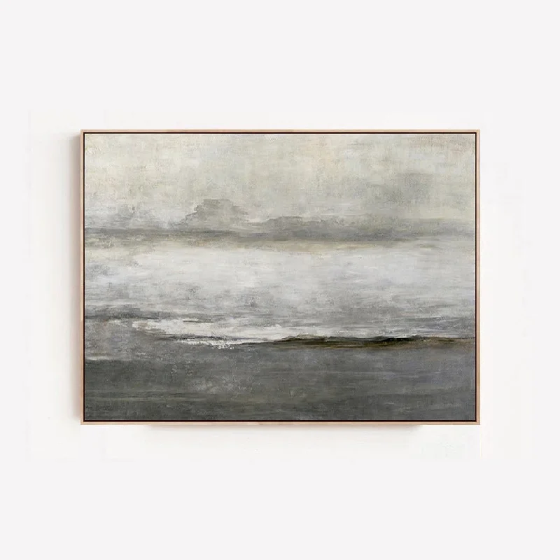 coastal wall art for kitchen-Grey Field - Large Grey Textured Landscape Painting on Canvas