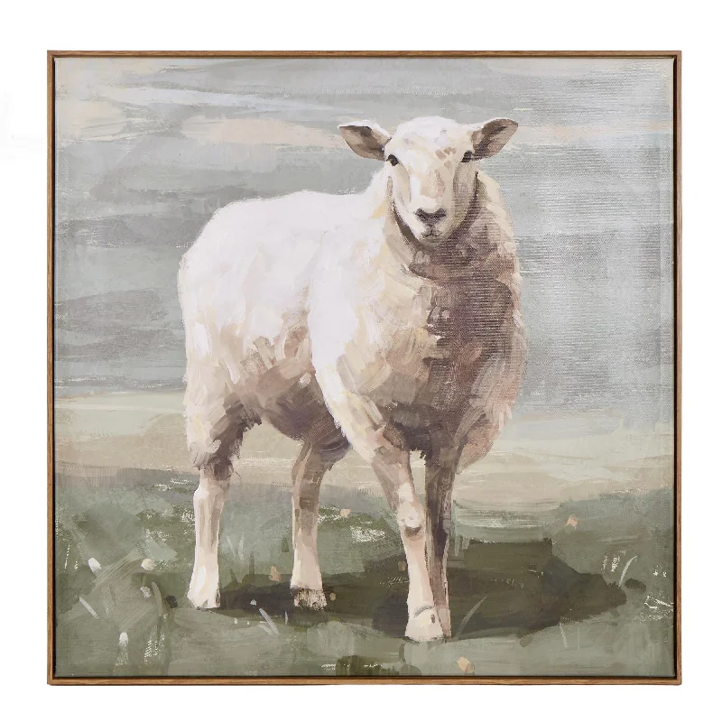 minimalist black and white wall decor-Little Lamb Wall Art 80x80x3.5cm White/Taupe/Green/Walnut