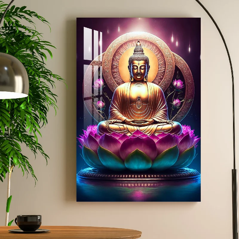 large contemporary abstract prints-Lord Buddha With Lotus Acrylic Wall Art