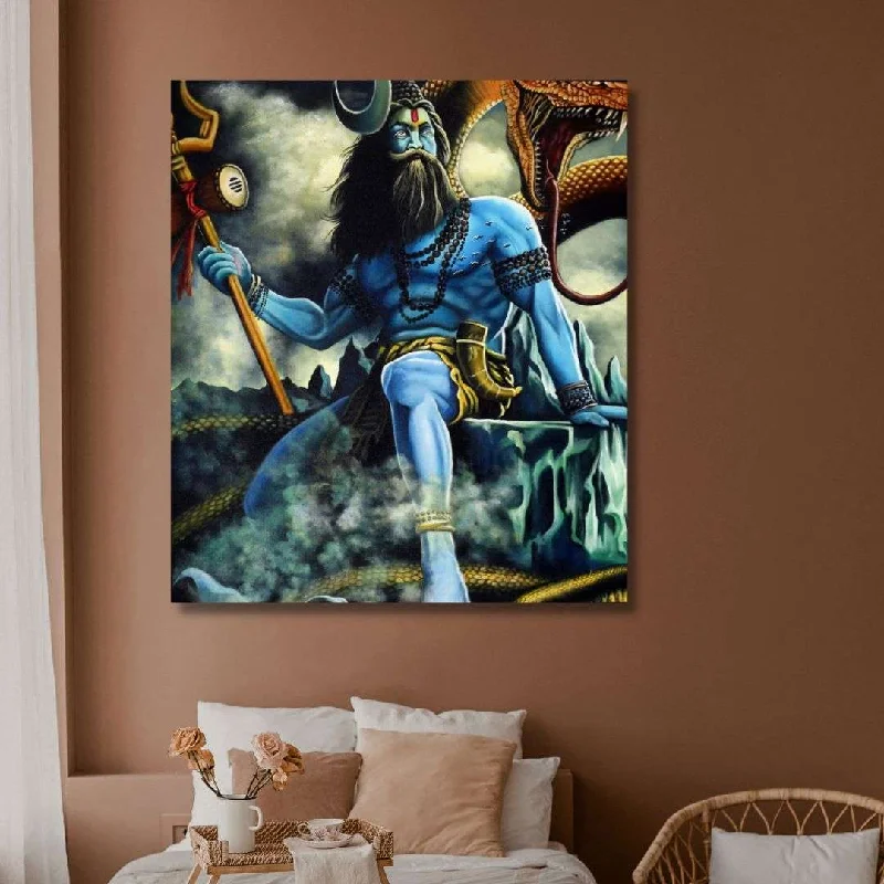 inspirational framed canvas art-Lord Shiva Handmade Acrylic Painting