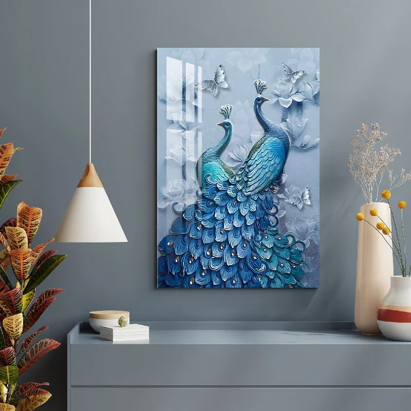 tropical animal prints for wall-Loving Peacock Pair Acrylic Wall Art