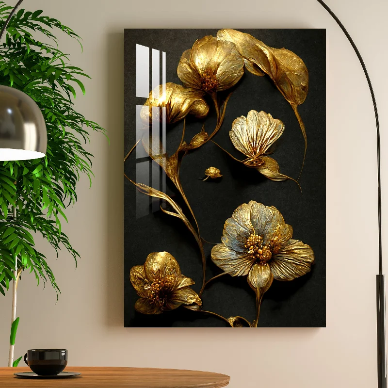 large floral print canvas art-Luxury Golden Decorative Flower Acrylic Wall Art