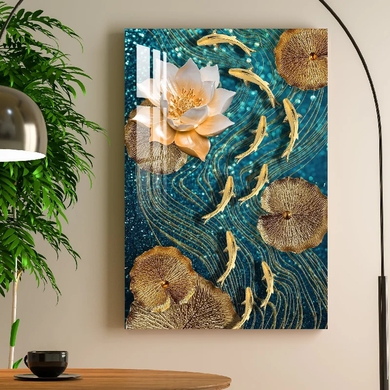 animal print wall art decor-Modern Lotus With Koi Fish Acrylic Wall Art