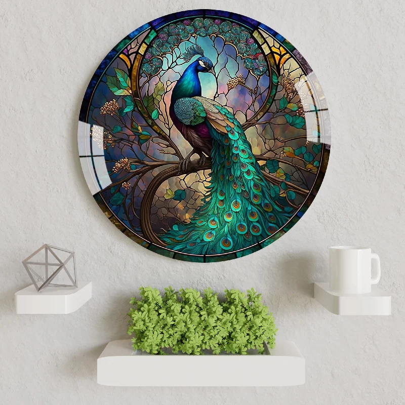 creative pop art wall prints-Peacock of Paradise Round Acrylic Wall Art