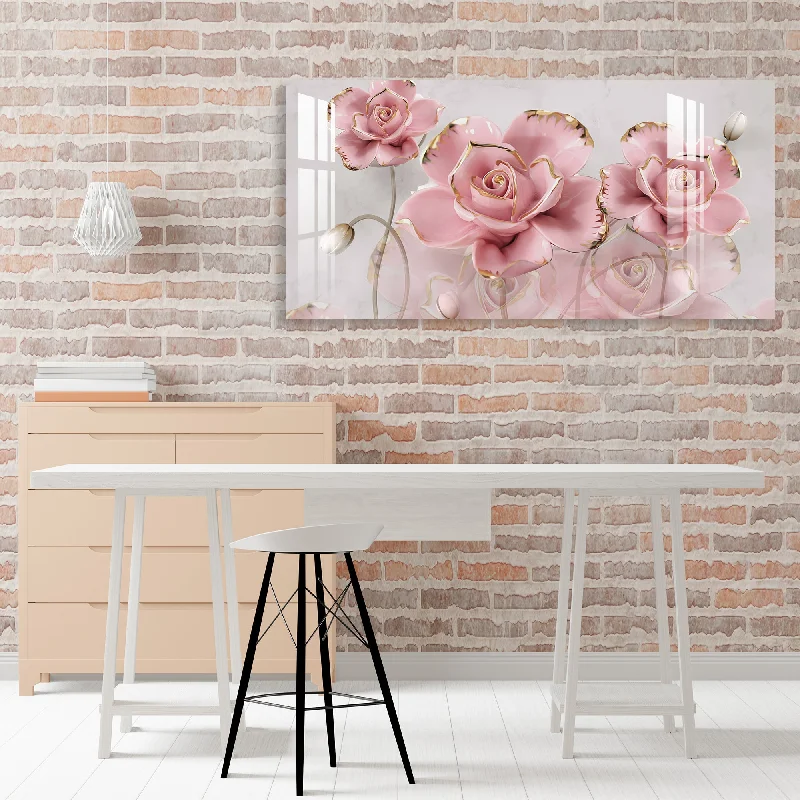 contemporary home wall prints-Pink Rose Acrylic Wall Art