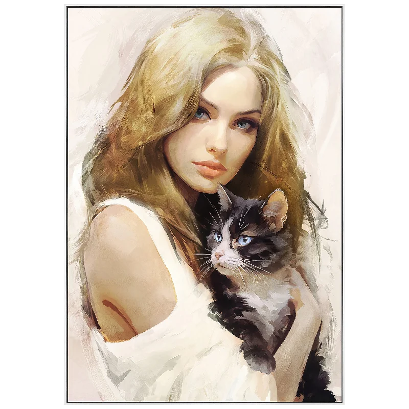 black and white retro wall art-Purrtrait of Lady Painting 72x102