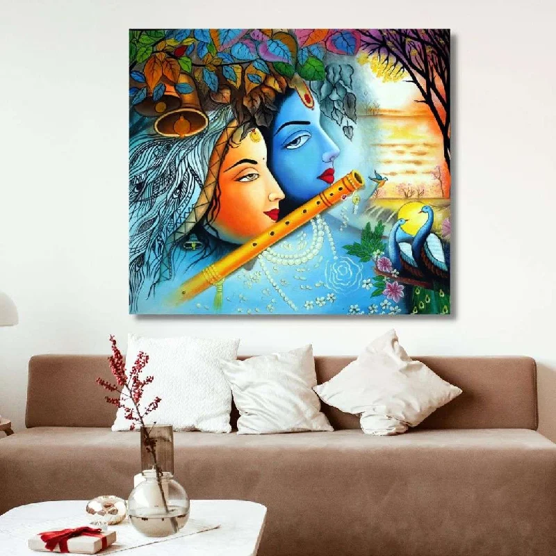 modern botanical art prints for bedroom-Radha Krishna Handmade Acrylic Painting