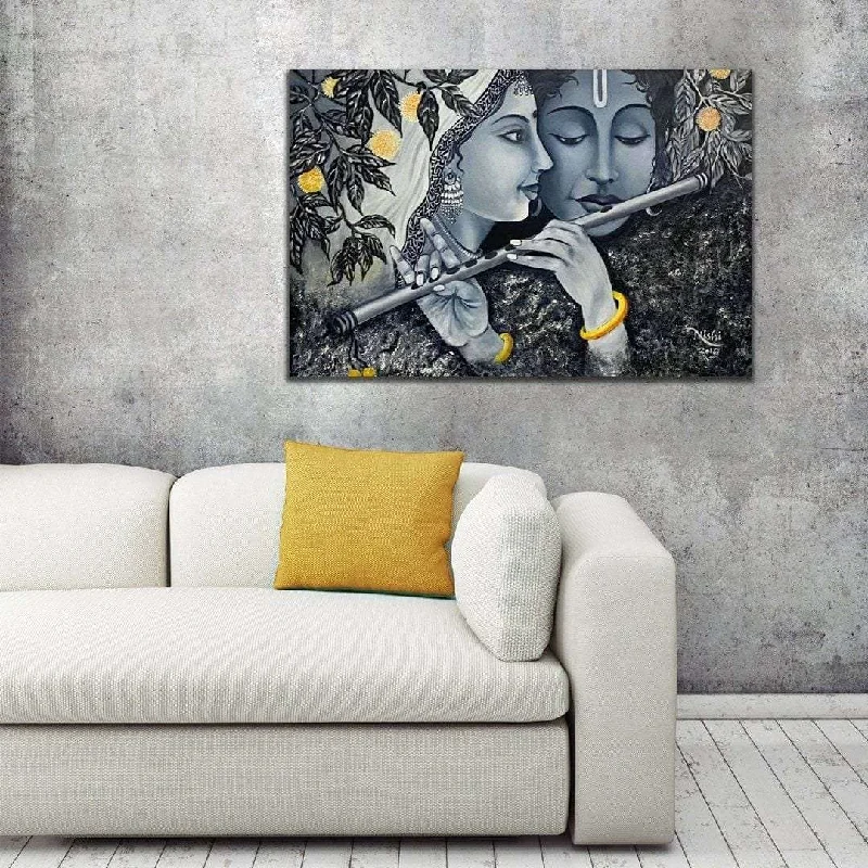 large minimalist paintings-Radha Krishna Handmade Oil Painting