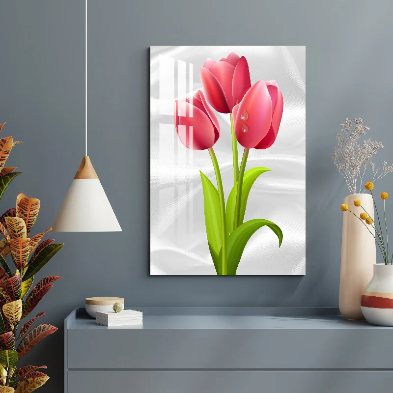 large contemporary wall prints-Red Tulips Acrylic Wall Art