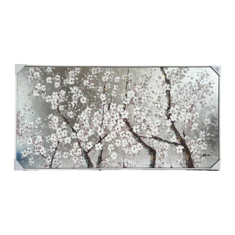 abstract city wall paintings-Sakura Wall Art 70x140cm Silver White