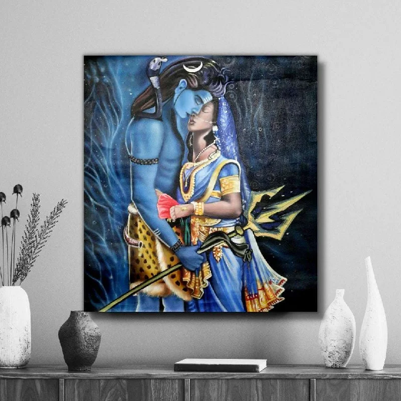 framed coastal wall art-Shiva & Parvati Handmade Acrylic Painting