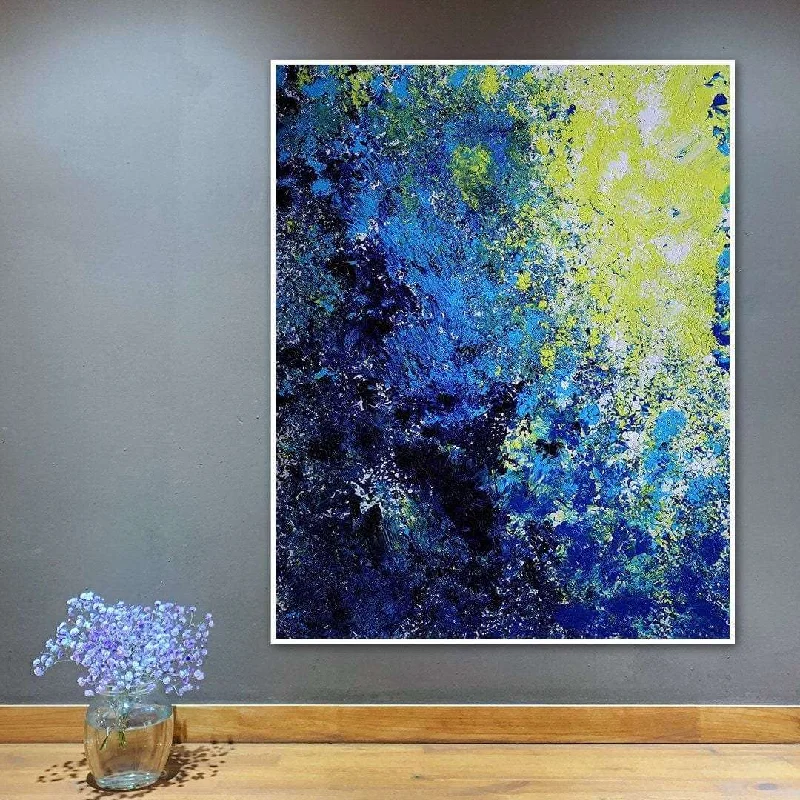 abstract coastal wall art-Sunny Blues - Acrylic on Canvas Painting