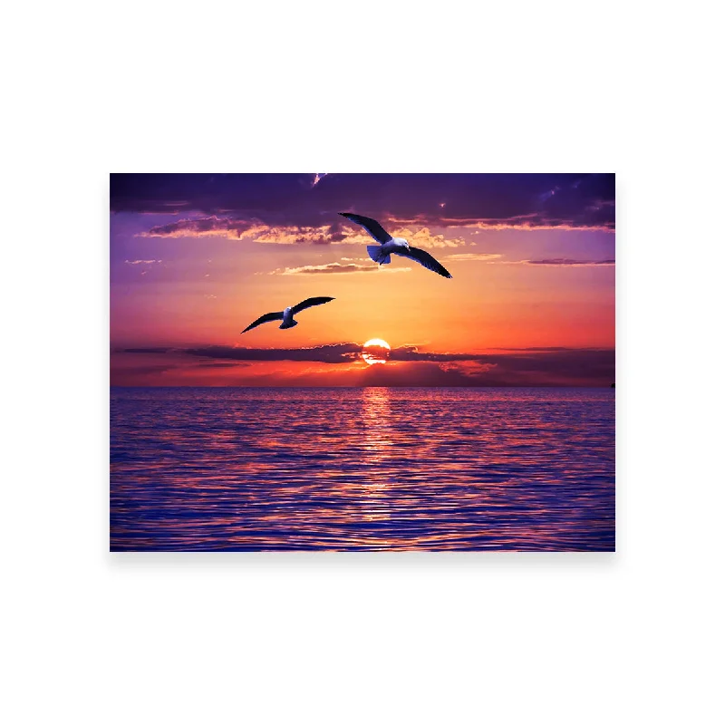 abstract art canvas for home decor-Sunset Seagulls