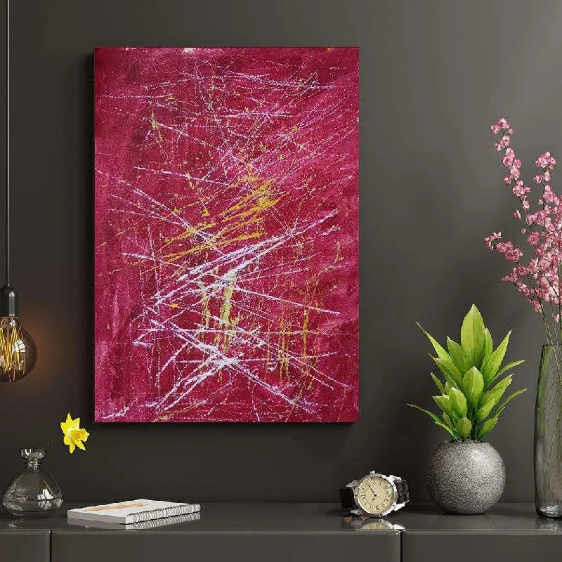 oversized abstract art for living room-The Red Lines - Acrylic on hand made sheet painting