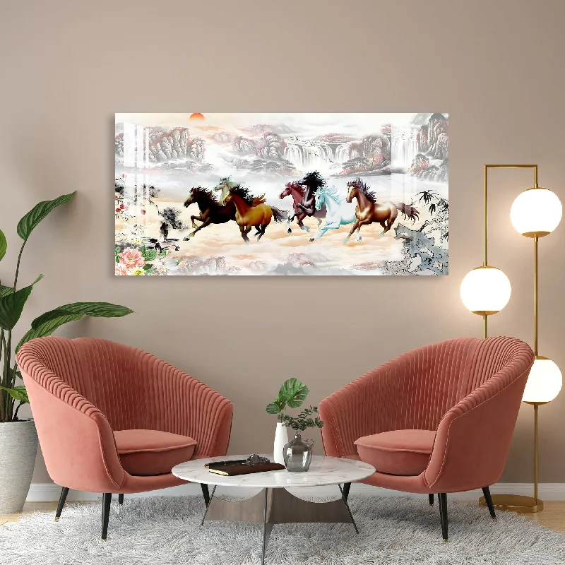 creative geometric wall paintings-The Sunrise & The Horses Acrylic Wall Art