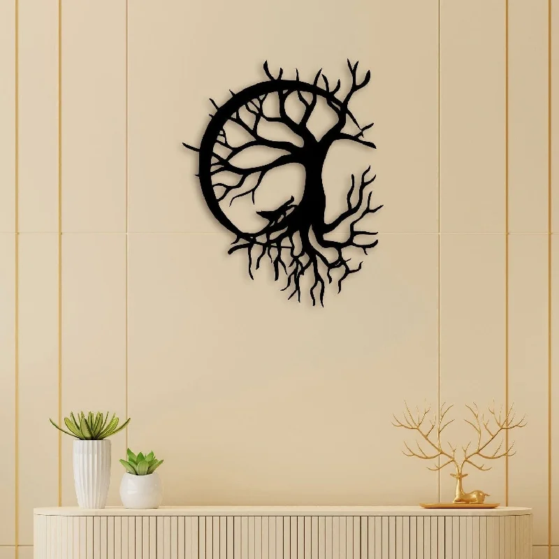 modern abstract canvas paintings for living room-Tree In Circular Shape Metal Wall Art