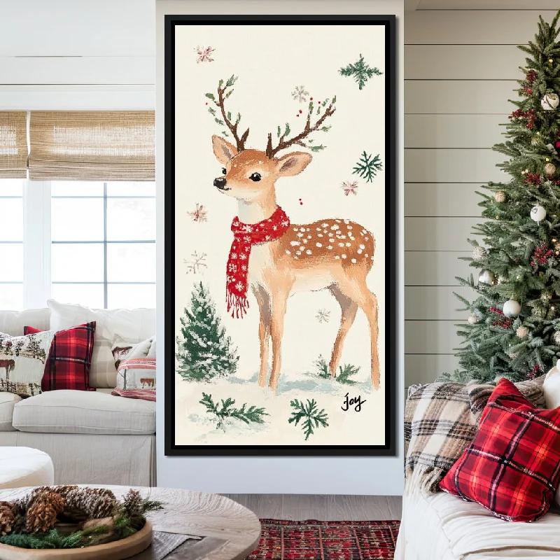 vintage wall canvas art-Winter Fawn's Festive Tale