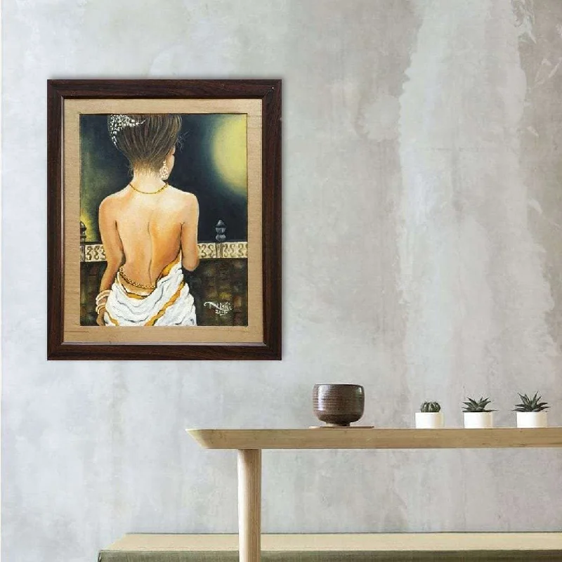 creative pop art wall prints-Woman in White & Gold Handmade Oil Painting